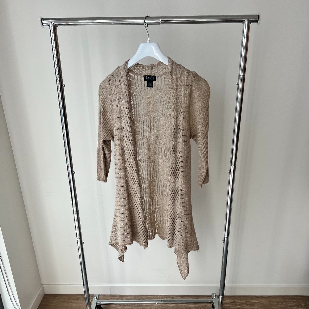 Women's 3/4 Sleeve Delicate Knit Beige Cardigan